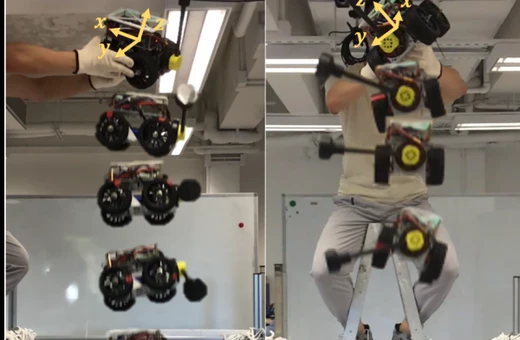 Falling robot reorienting with a tail and reaction wheel